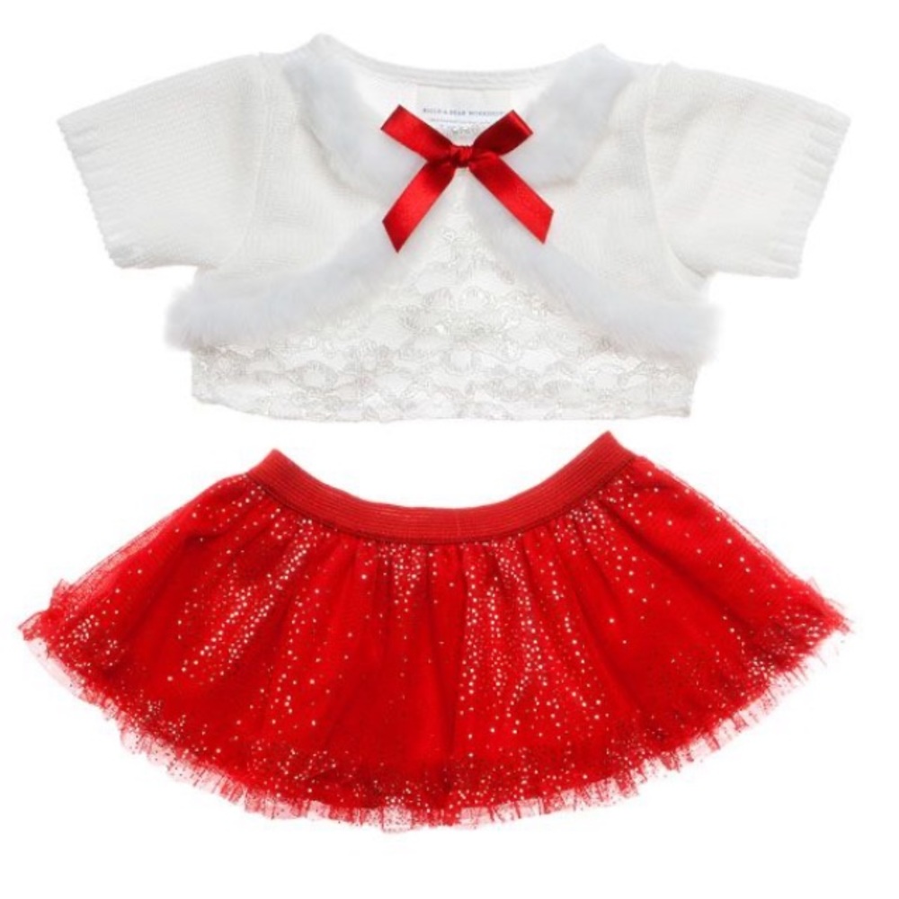 Build A Bear White Sweater Red Tutu Skirt